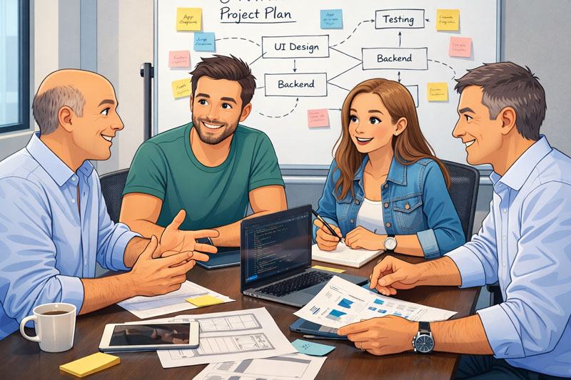 Equipa colaborativa em reunião